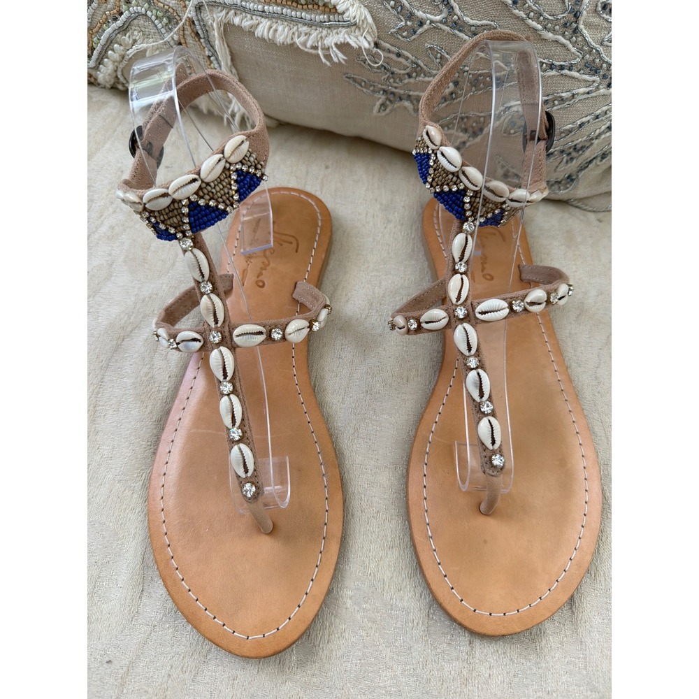 SKEMO Tahiti Flat sandal: Indigo SIZE 9 shells,stones and beads - Picture 3 of 12